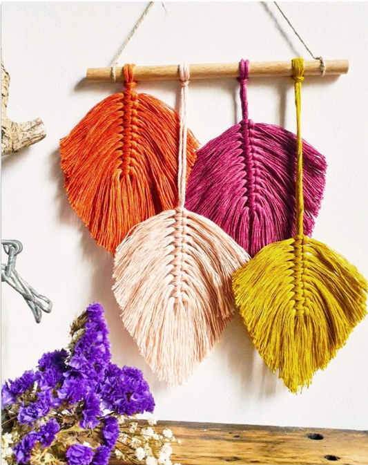 🪡 Kit de Macramé – Mini-Suspension - 4 Plumes